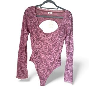 Free People bodysuit NEW Long Sleeve Floral lace intimately pink large